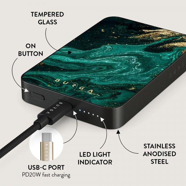 Burga Powerbank MagSafe 5000 mAh Emerald Pool Metalgrå