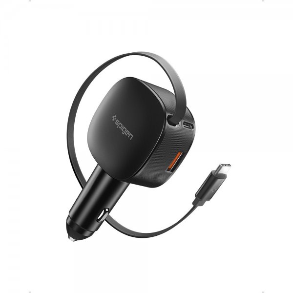 Spigen Essential Biloplader med indbygget Kabel 60W Sort