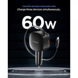 Spigen Essential Biloplader med indbygget Kabel 60W Sort
