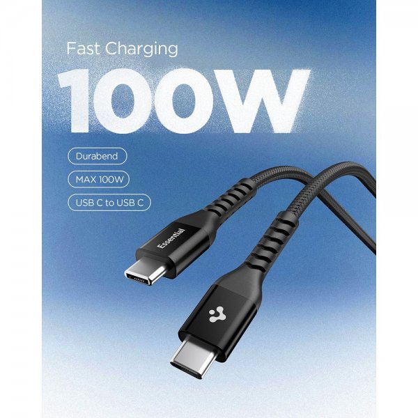 Spigen Essential Kabel Fabric USB-C/USB-C 100W 1m Sort