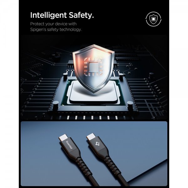 Spigen Essential Kabel Fabric USB-C/USB-C 100W 1m Sort