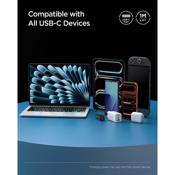 Spigen Essential Kabel Fabric USB-C/USB-C 100W 1m Hvid
