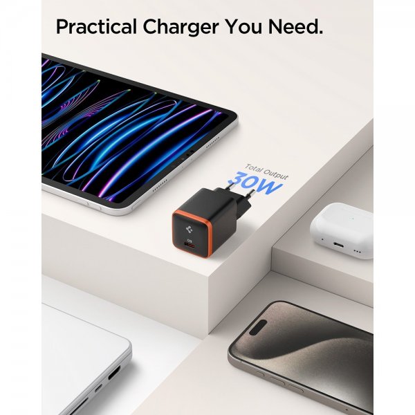 Spigen Essential Oplader 30W USB-C Orange/Sort