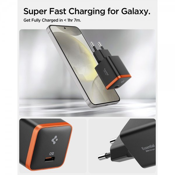 Spigen Essential Oplader 30W USB-C Orange/Sort