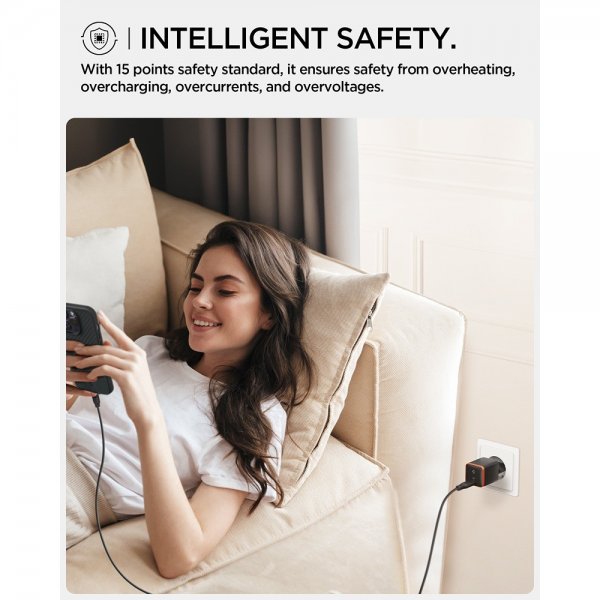 Spigen Essential Oplader 30W USB-C Orange/Sort