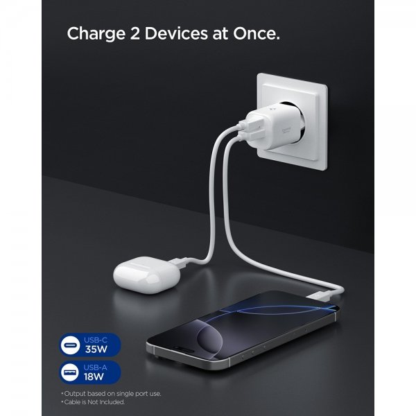 Spigen Essential Oplader 35W 1xUSB-C 1xUSB-A Hvid