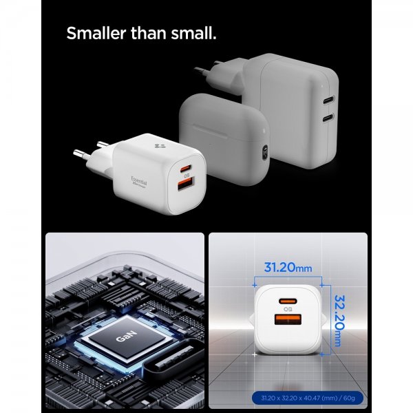 Spigen Essential Oplader 35W 1xUSB-C 1xUSB-A Hvid