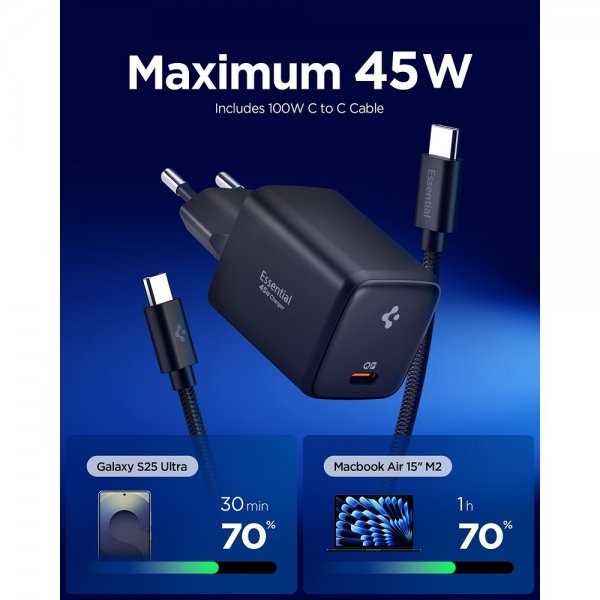 Spigen Essential Oplader 45W USB-C Sort
