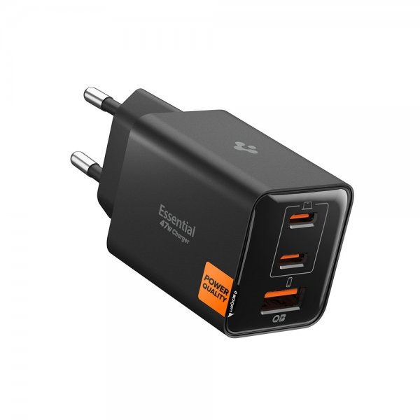 Spigen Essential oplader 47W 2xUSB-C 1xUSB-A Sort