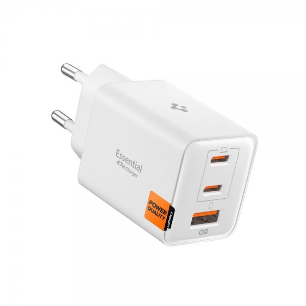 Spigen Essential oplader 47W 2xUSB-C 1xUSB-A Hvid