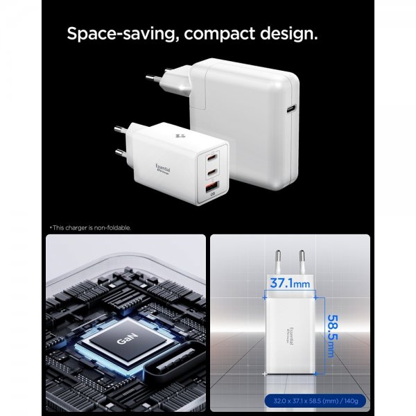 Spigen Essential Oplader 67W 2xUSB-C 1xUSB-A Hvid
