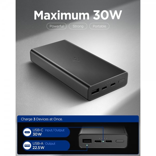 Spigen Essential Powerbank 20.000 mAh 30W Sort