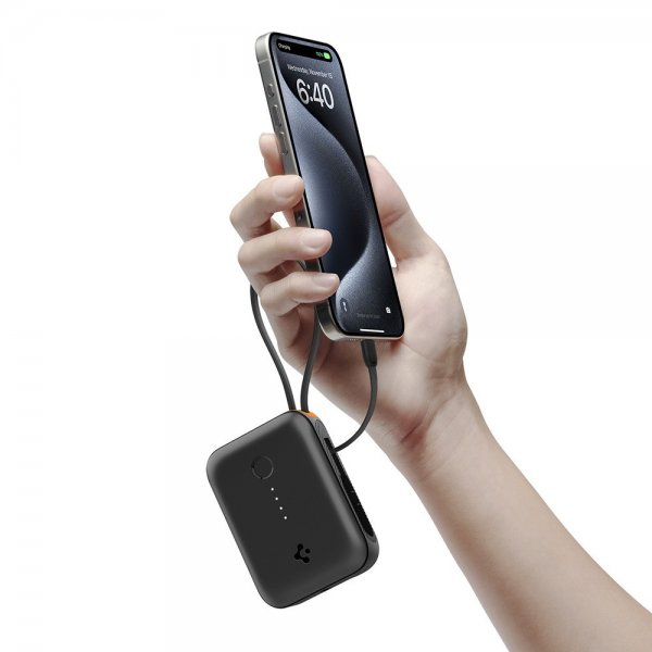 Spigen Essential Powerbank med indbygget kabel 10.000 mAh 30W Sort