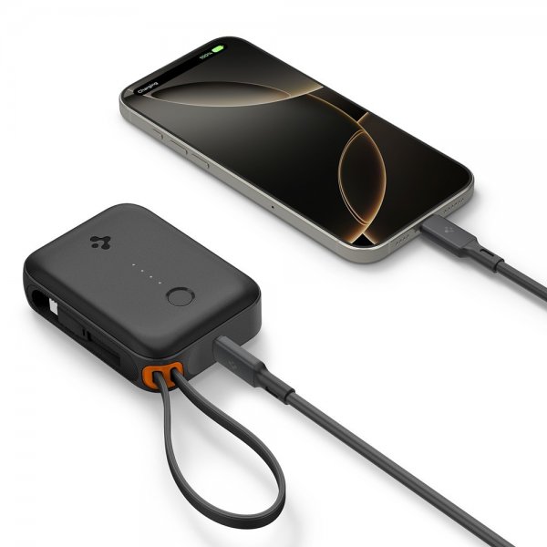 Spigen Essential Powerbank med indbygget kabel 10.000 mAh 30W Sort