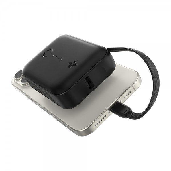 Spigen Essential Powerbank med indbygget kabel 10.000 mAh 30W Sort