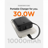 Spigen Essential Powerbank med indbygget kabel 10.000 mAh 30W Sort