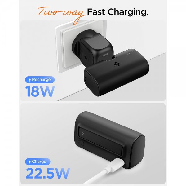 Spigen Essential Powerbank med Stativ 5000 mAh 22.5W Sort