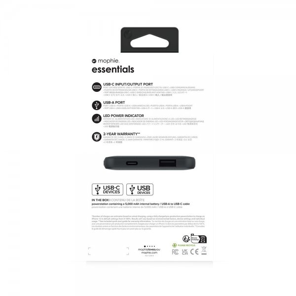 Mophie Essentials Powerbank Powerstation 5000 mAh Sort