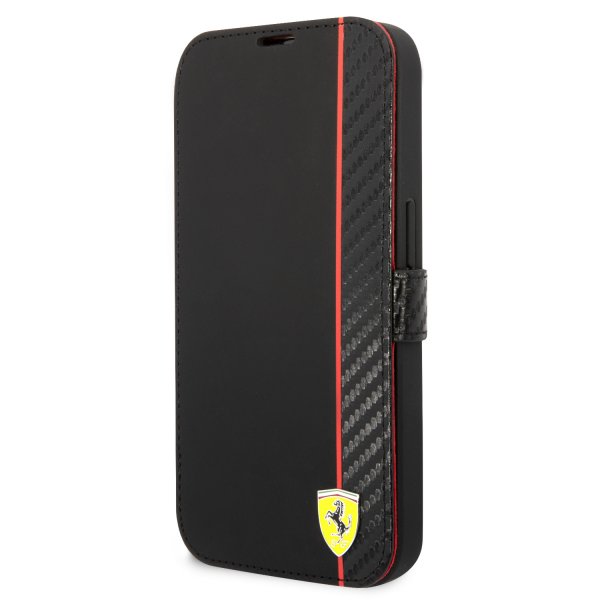 Ferrari iPhone 14 Pro Cover Carbon Effect Metal Logo Sort