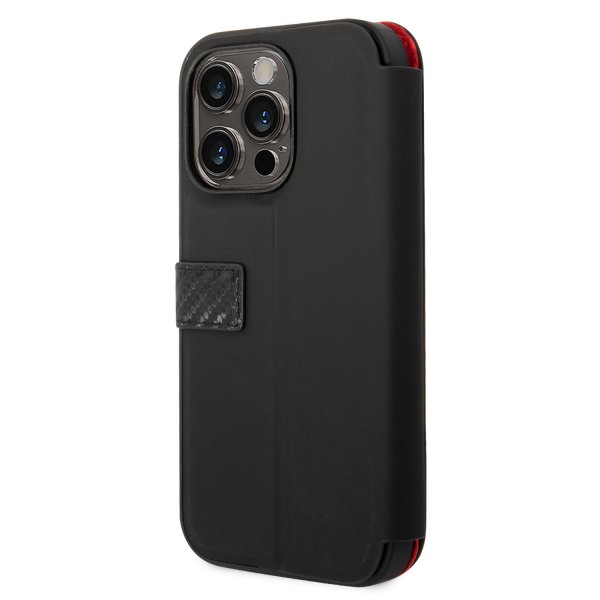 Ferrari iPhone 14 Pro Cover Carbon Effect Metal Logo Sort