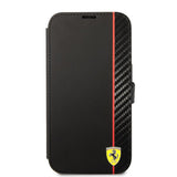 Ferrari iPhone 14 Pro Cover Carbon Effect Metal Logo Sort