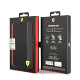 Ferrari iPhone 14 Pro Max Cover Carbon Effect Metal Logo Sort