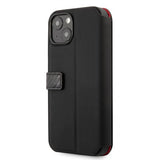 Ferrari iPhone 13 Etui Carbon Effect Metal Logo Vertical Stripe Sort