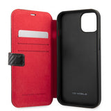 Ferrari iPhone 13 Etui Carbon Effect Metal Logo Vertical Stripe Sort