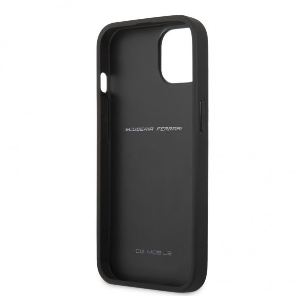 Ferrari iPhone 13 Mini Cover Kulfiber Effekt Metal Logo Lodret Stribe Sort