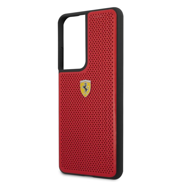 Ferrari Samsung Galaxy S21 Ultra Cover Logo Perforeret Rød