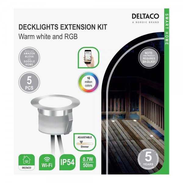 Deltaco Smart Home forlængersæt til SH-DLK01 altanbelysning 5-pak