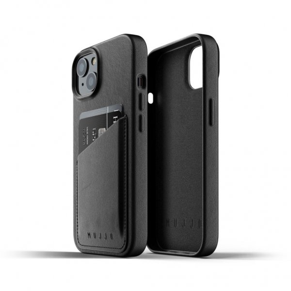 Mujjo iPhone 13 Etui Full Læder Wallet Case Sort