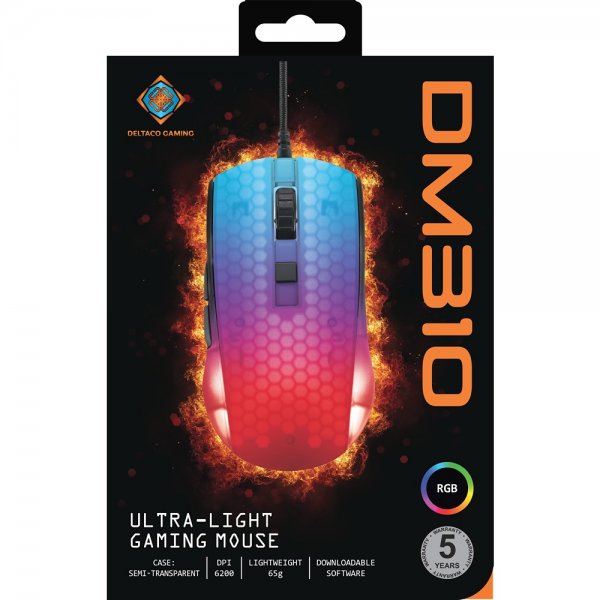 Deltaco Gaming DM310 Gaming Mus Halvgennemsigtig RGB Sort
