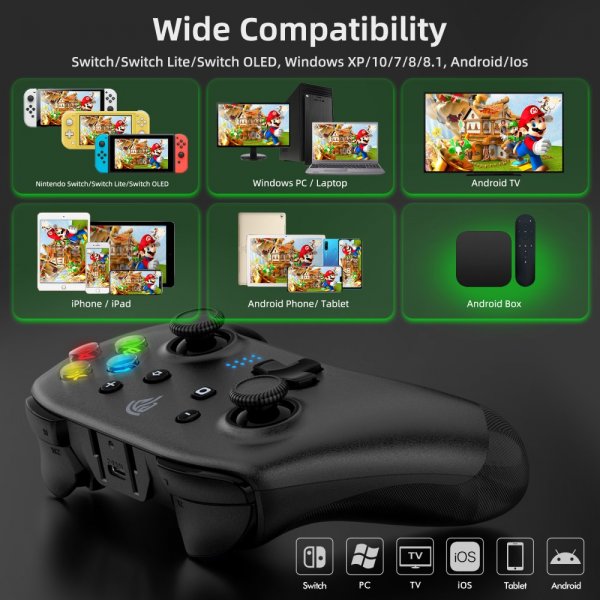 EasySMX Bayard 9124 Switch/Android/PC Programmerbar trådløs gamepad Sort