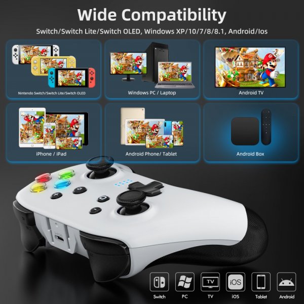 EasySMX Bayard 9124 Switch/Android/PC Programmerbar trådløs gamepad Hvid