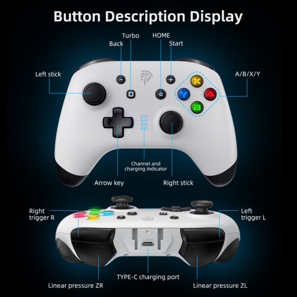 EasySMX Bayard 9124 Switch/Android/PC Programmerbar trådløs gamepad Hvid