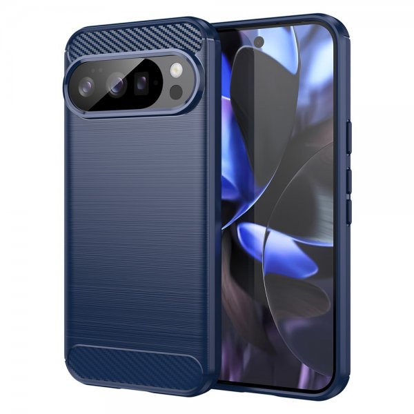 Google Pixel 10/Pixel 10 Pro Cover Børstet Kulfibertekstur Blå