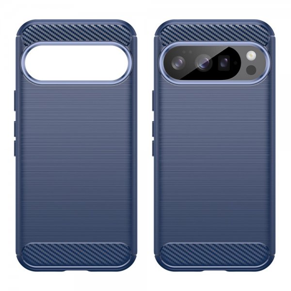 Google Pixel 10/Pixel 10 Pro Cover Børstet Kulfibertekstur Blå