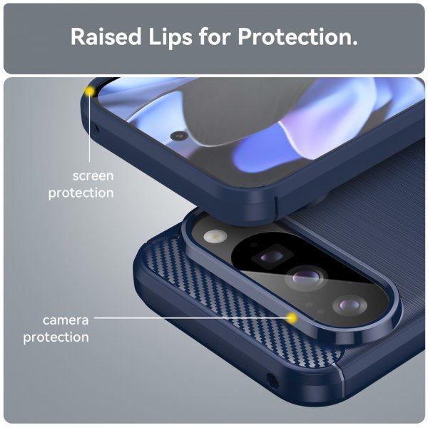 Google Pixel 10/Pixel 10 Pro Cover Børstet Kulfibertekstur Blå