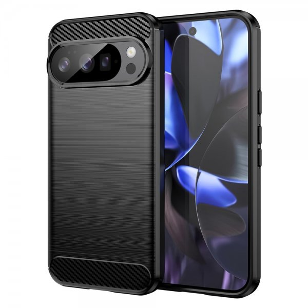 Google Pixel 10/Pixel 10 Pro Cover Børstet Kulfibertekstur Sort