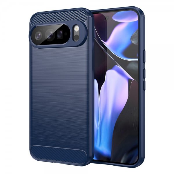 Google Pixel 10 Pro XL Cover Børstet Kulfibertekstur Blå