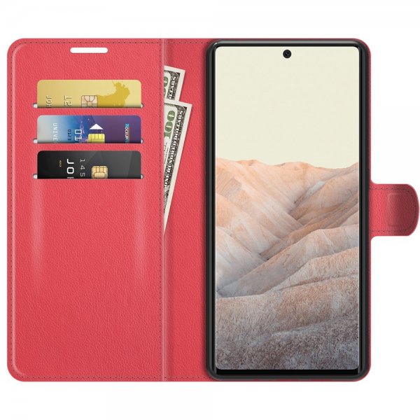 Google Pixel 6 Cover Litchi Rød