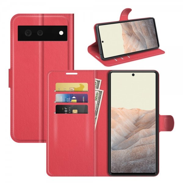 Google Pixel 6 Cover Litchi Rød