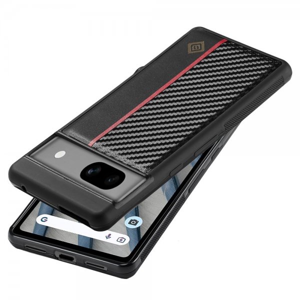 Lc.Imeeke Google Pixel 7 Cover Kulfibertekstur Rød Stribe Sort