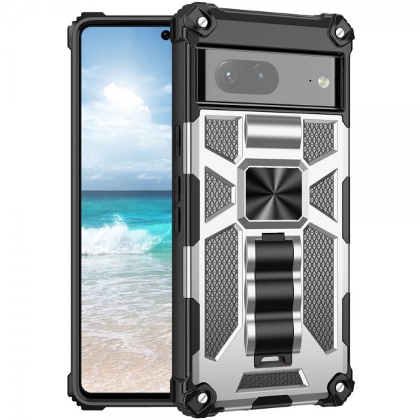 Google Pixel 7 Cover med Metalplade Standerfunktion Sølv