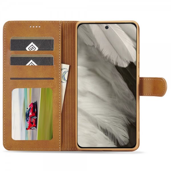 Lc.Imeeke Google Pixel 8 Cover med Kortrum Stativfunktion Lysebrun