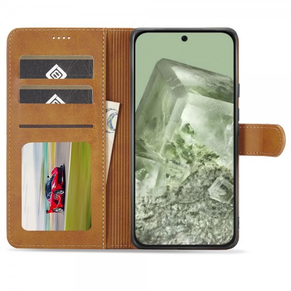 Lc.Imeeke Google Pixel 8a Cover med Kortplads Kickstand Funktion Brun