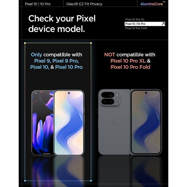 Spigen Google Pixel 9/9 Pro/Pixel 10/10 Pro Skærmbeskyttelse GLAS.tR EZ Fit Privacy 2-pak