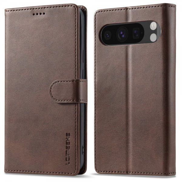 Lc.Imeeke Google Pixel 9/Pixel 9 Pro Etui med Kortlomme Stativfunktion Mørkebrun