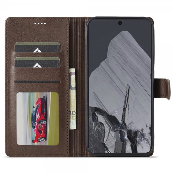 Lc.Imeeke Google Pixel 9/Pixel 9 Pro Etui med Kortlomme Stativfunktion Mørkebrun